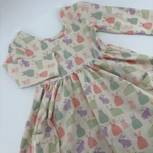 Taylor Joelle Girls Dress Size 7 Easter Bunny Print‎ Pockets Long Sleeve Cotton